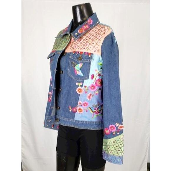 Vintage Berek2 Floral Butterfly Embroidered Sequin Beaded Jean Jacket - Picture 8 of 8